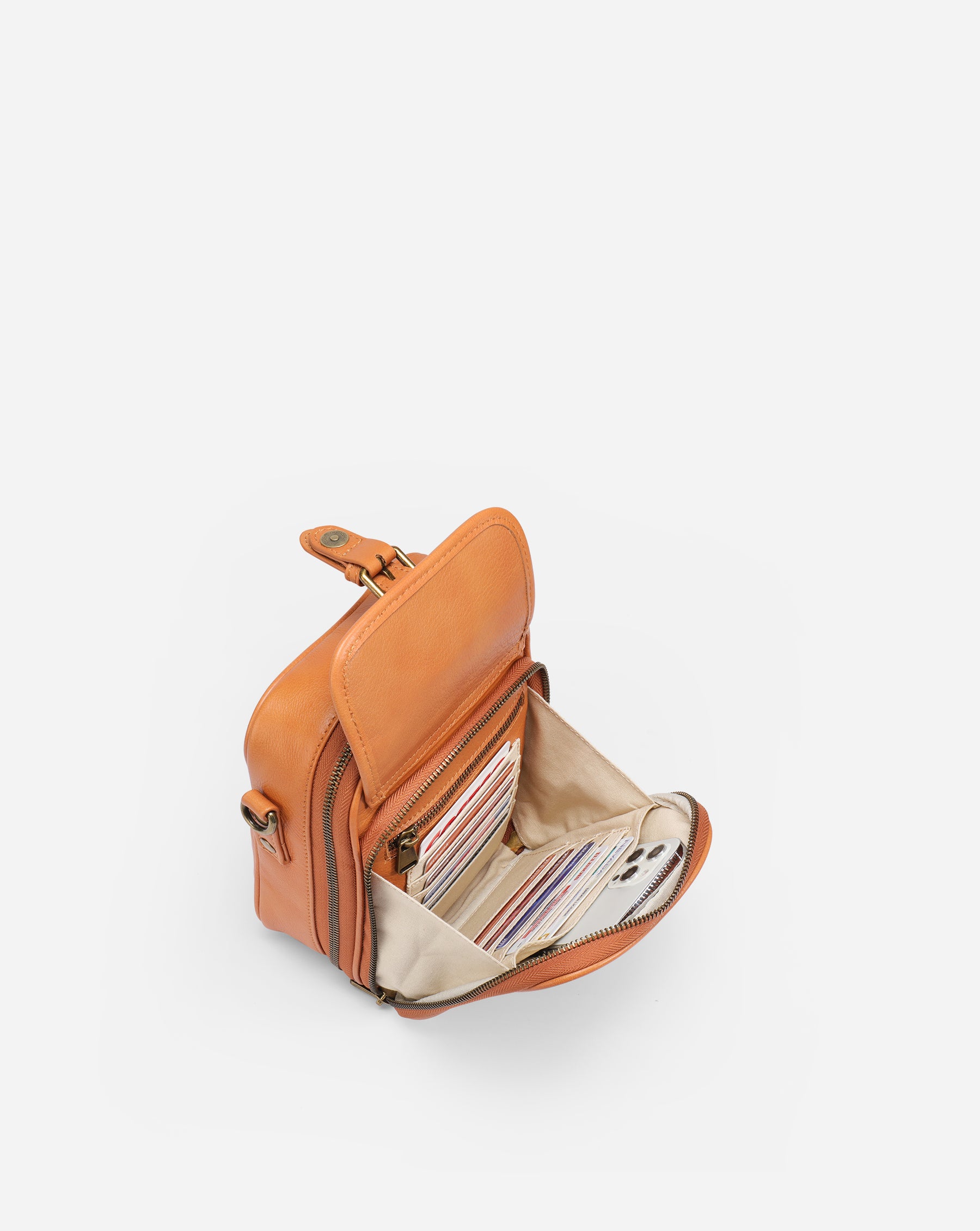 Tan T-Lock small grained-leather cross-body bag